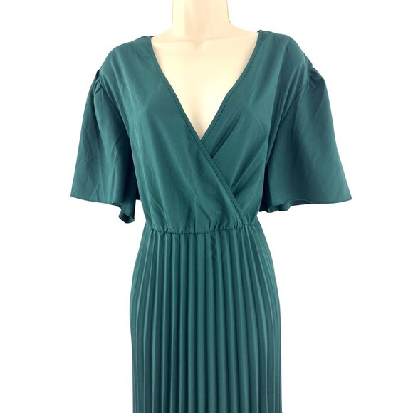 Dark Green Pleated Flutter Sleeve Midi Maxi Dress Size 3XL 22 24 Plus Sz New - Picture 2 of 8